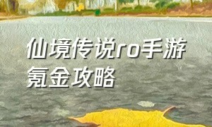 仙境传说ro手游氪金攻略（仙境传说ro手游官网）