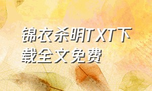 锦衣杀明TXT下载全文免费