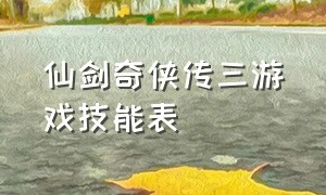 仙剑奇侠传三游戏技能表