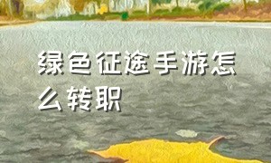 绿色征途手游怎么转职（绿色征途手游多少级转生）