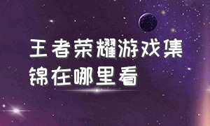 王者荣耀游戏集锦在哪里看