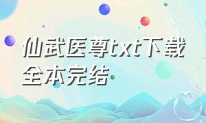 仙武医尊txt下载全本完结