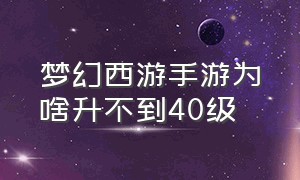 梦幻西游手游为啥升不到40级（梦幻西游手游为什么都要10级小号）