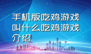 手机版吃鸡游戏叫什么吃鸡游戏介绍