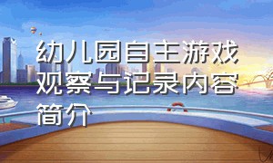 幼儿园自主游戏观察与记录内容简介