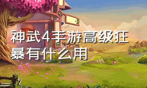 神武4手游高级狂暴有什么用