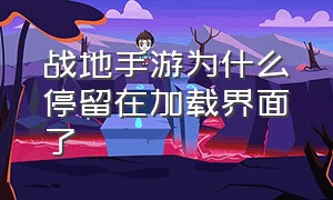 战地手游为什么停留在加载界面了（战地手游卡在加载页面怎么办）