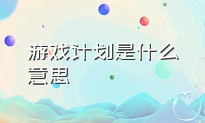 游戏计划是什么意思