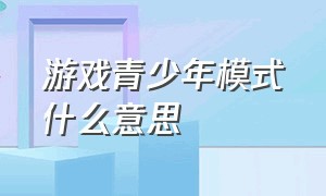 游戏青少年模式什么意思