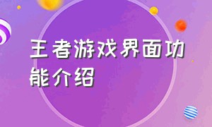 王者游戏界面功能介绍