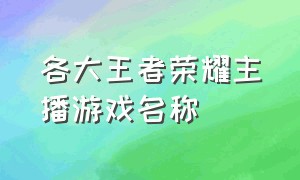 各大王者荣耀主播游戏名称