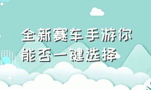 全新赛车手游你能否一键选择