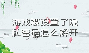 游戏被设置了隐私密码怎么解开