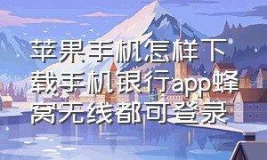 苹果手机怎样下载手机银行app蜂窝无线都可登录（苹果怎么下载手机银行）