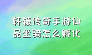 轩辕传奇手游仙品坐骑怎么孵化