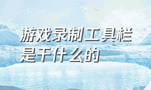 游戏录制工具栏是干什么的