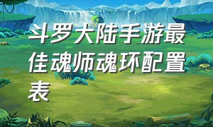 斗罗大陆手游最佳魂师魂环配置表