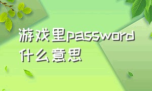 游戏里password什么意思