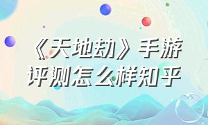 《天地劫》手游评测怎么样知乎