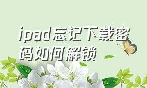 ipad忘记下载密码如何解锁