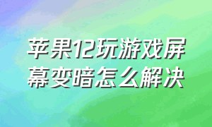 苹果12玩游戏屏幕变暗怎么解决