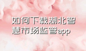 如何下载湖北智慧市场监管app