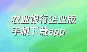 农业银行企业版手机下载app（农业银行企业版app官网下载）