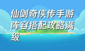 仙剑奇侠传手游阵容搭配攻略满级