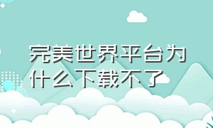 完美世界平台为什么下载不了