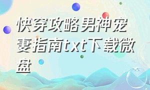 快穿攻略男神宠妻指南txt下载微盘（快穿手册男神别太宠txt下载）