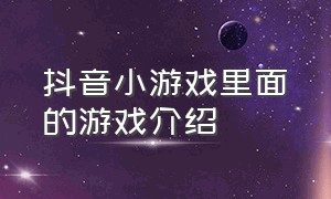 抖音小游戏里面的游戏介绍（抖音小游戏 打开）