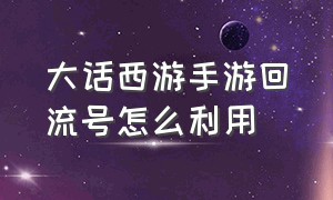 大话西游手游回流号怎么利用