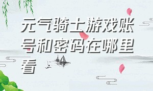 元气骑士游戏账号和密码在哪里看