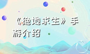 《绝地求生》手游介绍（《绝地求生》手游介绍大全）