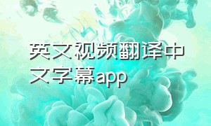 英文视频翻译中文字幕app（英文视频自动生成中文字幕的app）
