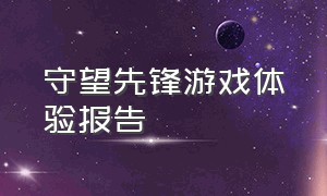 守望先锋游戏体验报告