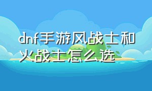 dnf手游风战士和火战士怎么选