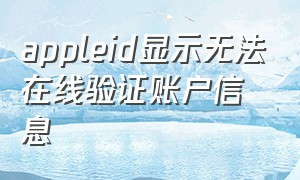 appleid显示无法在线验证账户信息