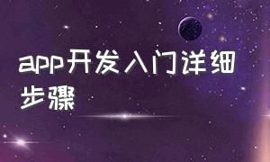 app开发入门详细步骤（app开发入门详细步骤图）