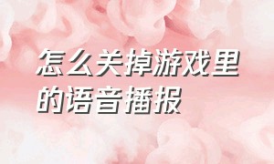 怎么关掉游戏里的语音播报