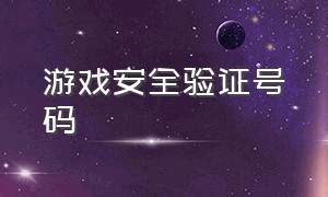 游戏安全验证号码（游戏安全验证安全码）