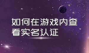 如何在游戏内查看实名认证