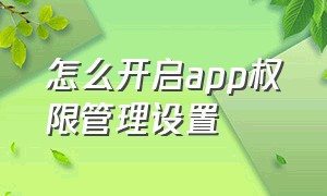 怎么开启app权限管理设置（手机app软件的权限怎么设置）