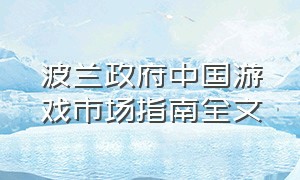 波兰政府中国游戏市场指南全文