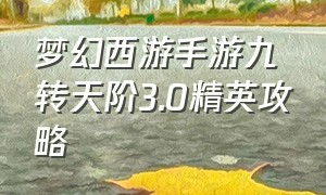 梦幻西游手游九转天阶3.0精英攻略