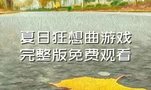 夏日狂想曲游戏完整版免费观看