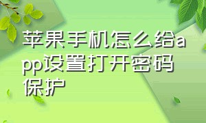 苹果手机怎么给app设置打开密码保护（苹果手机怎么单独给app设密码）