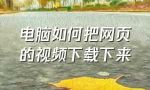 电脑如何把网页的视频下载下来