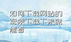 如何下载网站的视频下载下来就能看