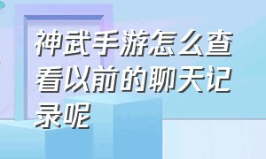 神武手游怎么查看以前的聊天记录呢（神武手游双重认证了怎么找回）